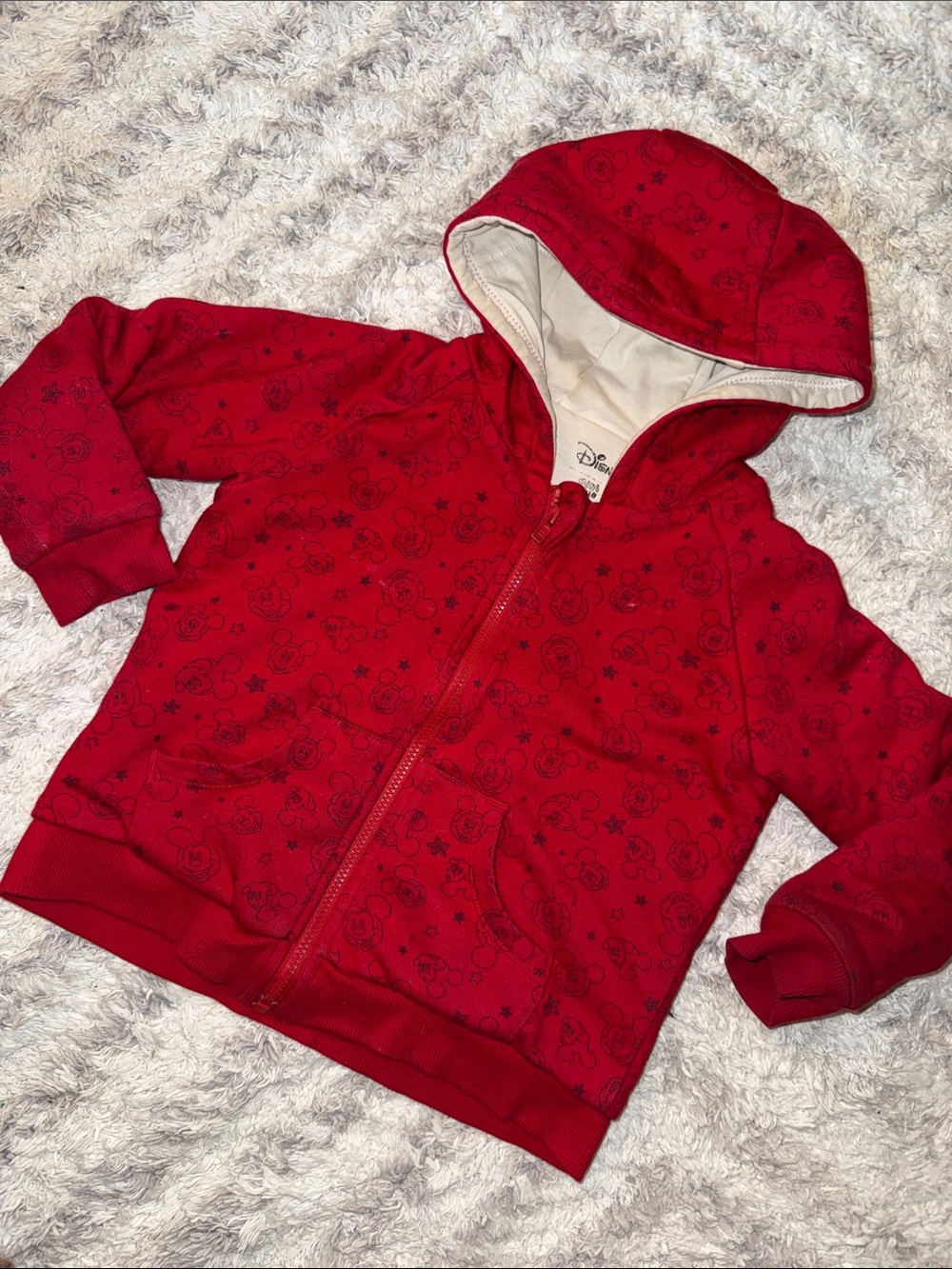 2T Disney Red Kids' Hooded Zip-Up Sweatshirt with Mickey Mouse  Print
